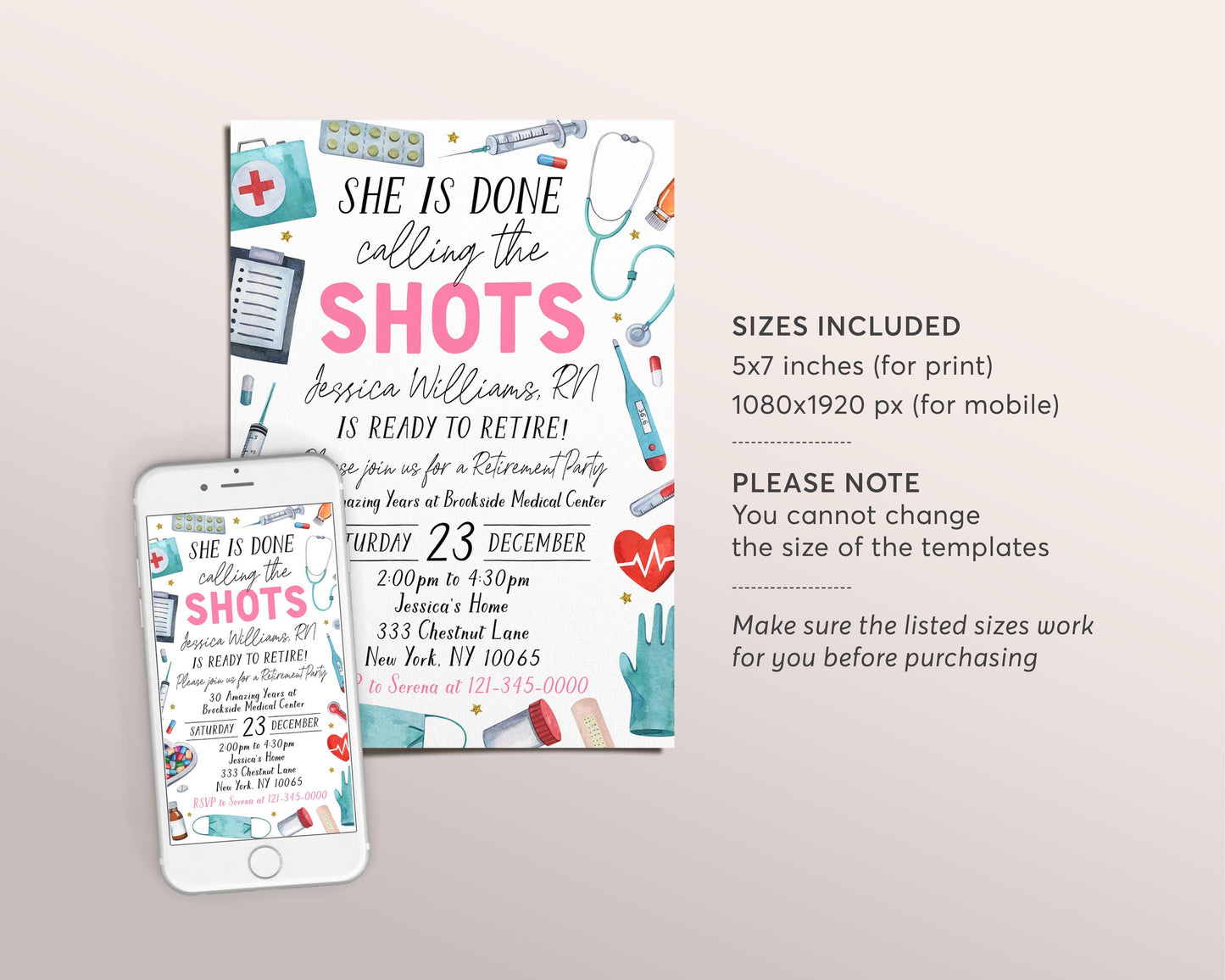 Nurse Retirement Invitation Editable Template, She Is Done Calling The Shots Retire Invite, Surprise RN Retirement Party Medical Evite