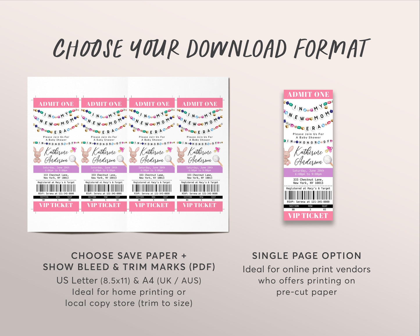 In My New Mom Era Baby Shower Ticket Invitation Editable Template, Friendship Bracelet Baby Sprinkle Party Invite, Eras Girl Mom To Be Evite