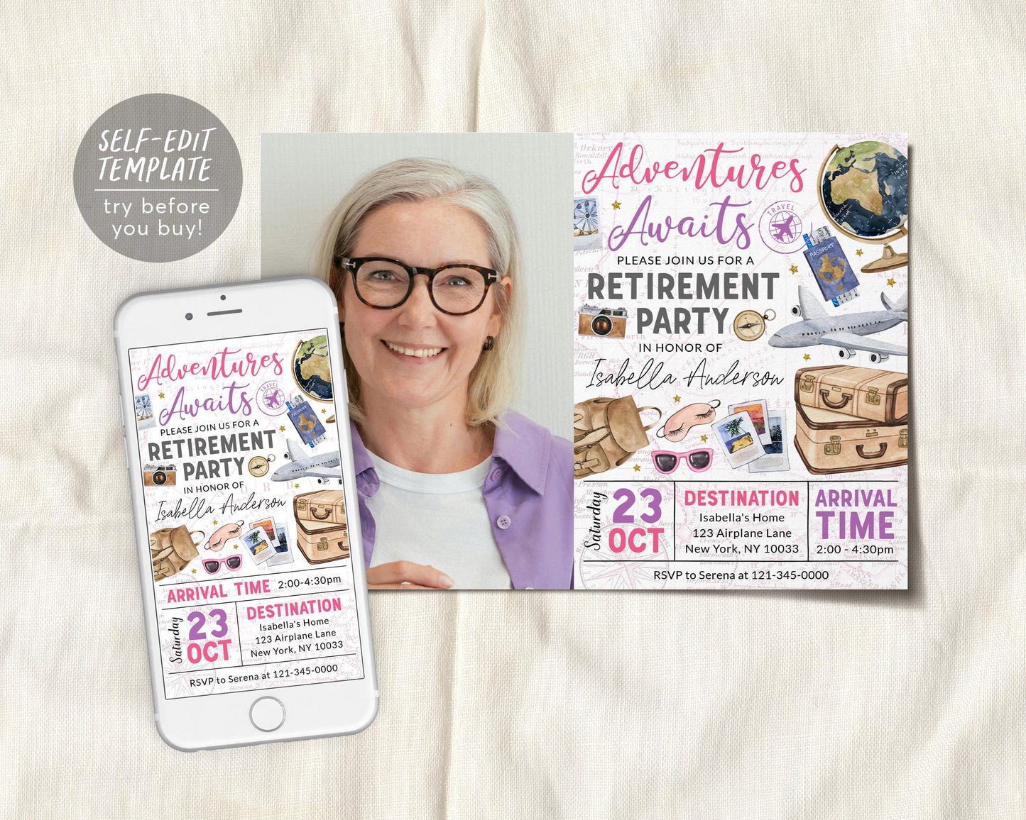 Travel Retirement Invitation With Photo Editable Template