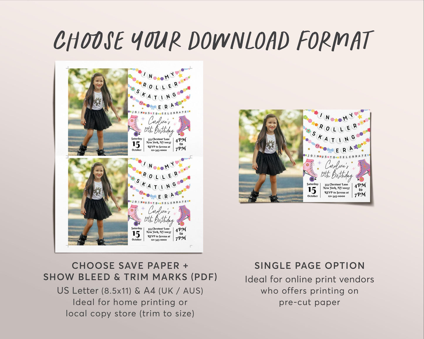 In My Roller Skating Era Birthday Invitation With Photo Editable Template, Skating Rink Friendship Bracelet Party Invite, Eras Skater Evite