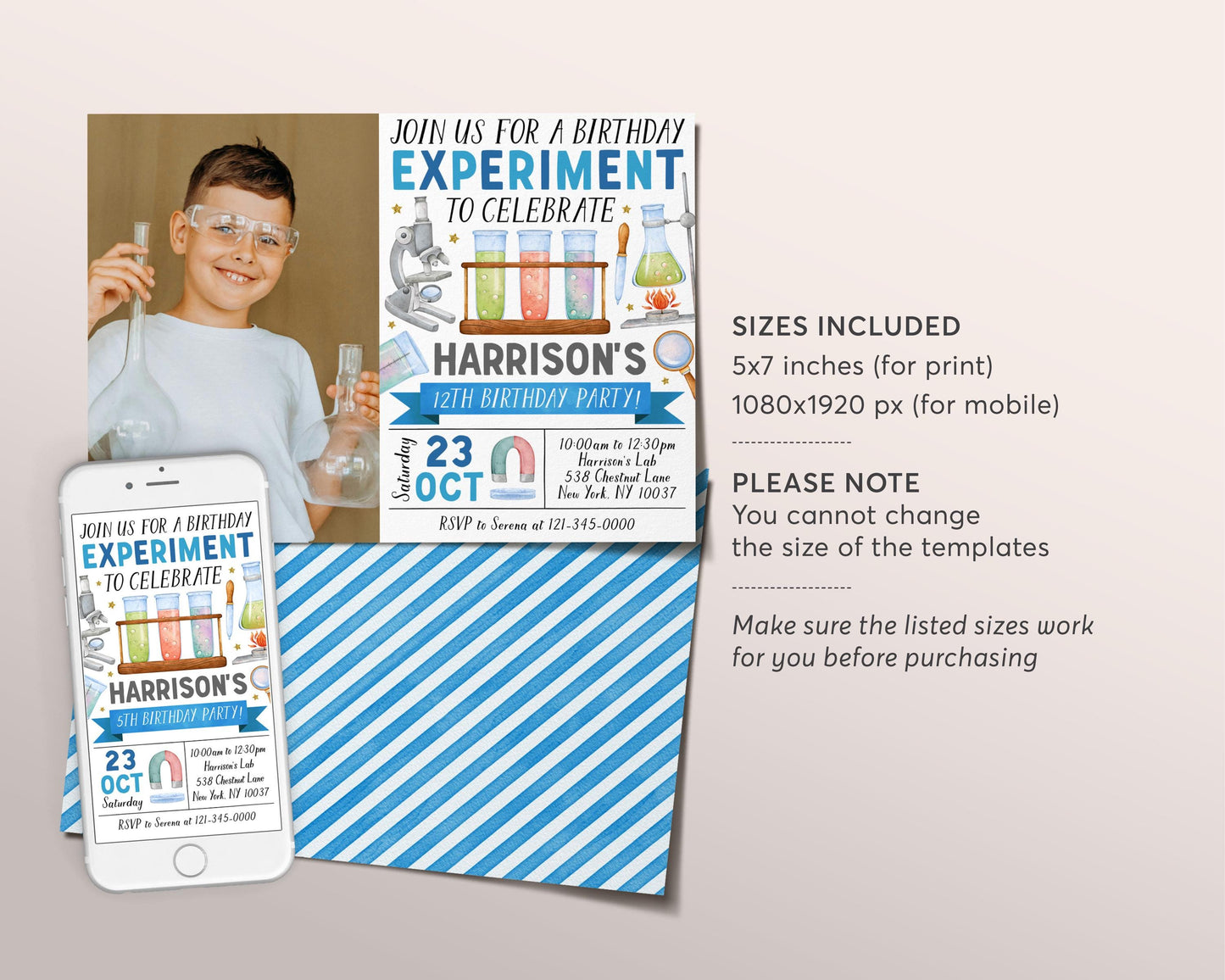 Science Birthday Invitation With Photo Editable Template, Boy Birthday Experiment Party Invite, Kids Science Lab Mad Scientists Party Evite