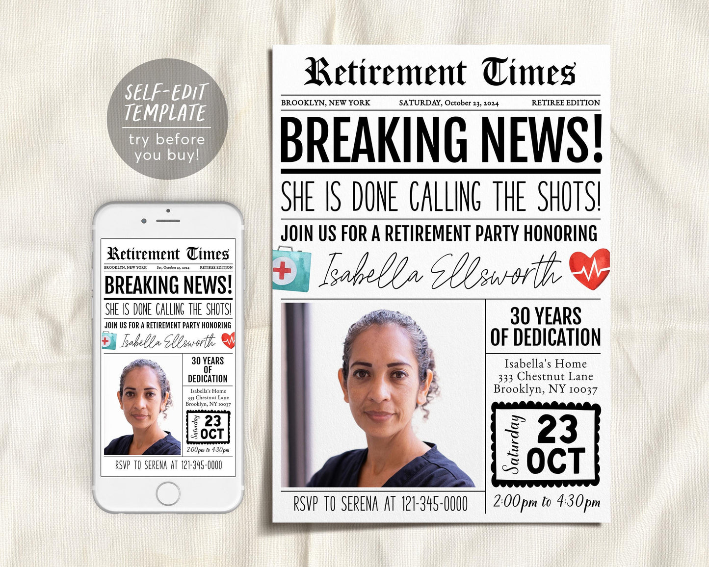 Nurse Retirement Invitation Editable Template