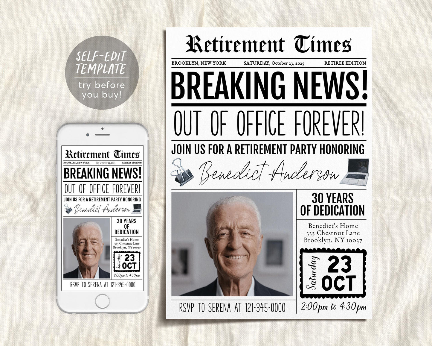 Out Of Office Forever Retirement Invitation Editable Template