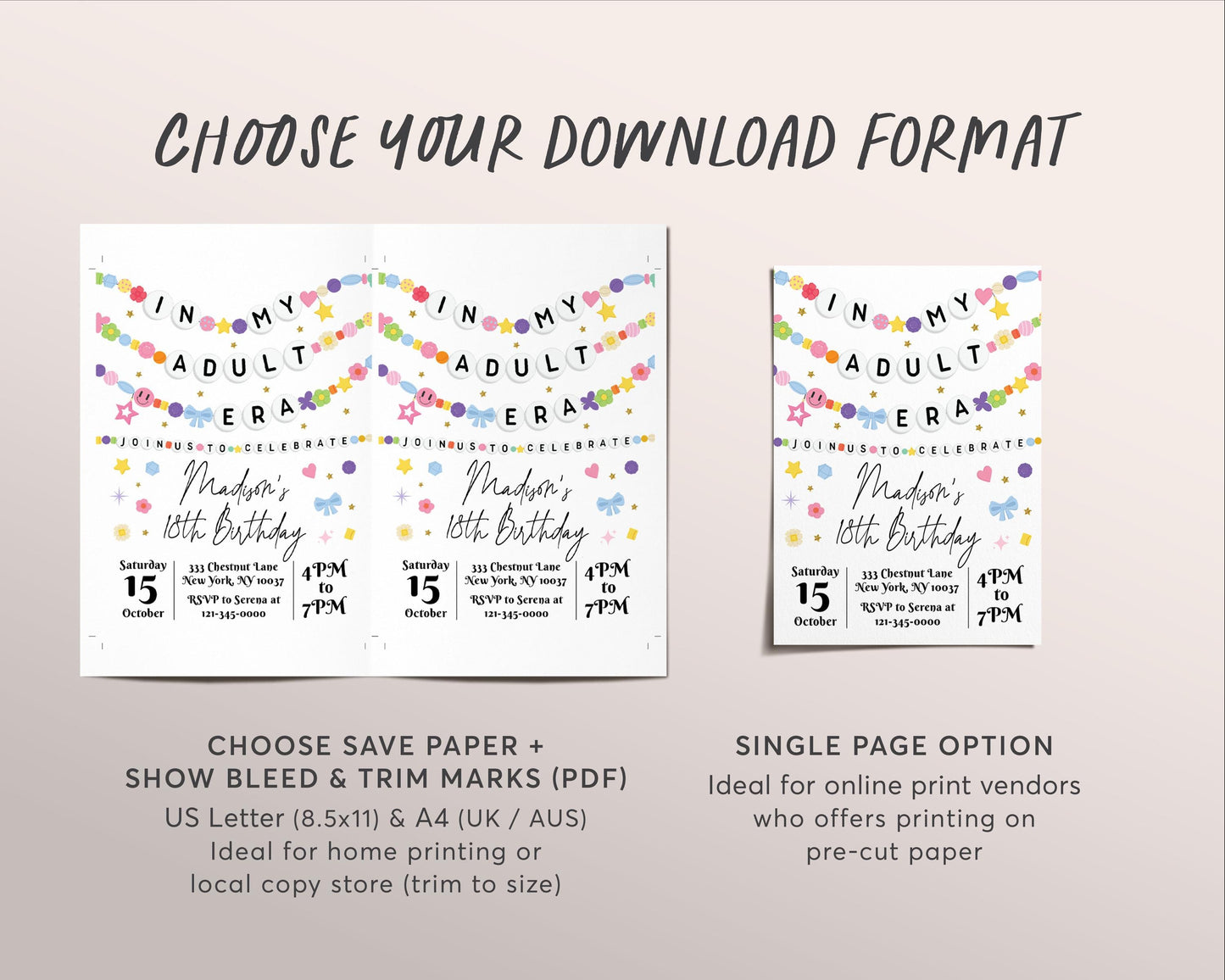 In My Adult Era Invitation Editable Template, Friendship Bracelet Party Invite, Eighteen 18th Birthday Girl Eras Music Themed Party Evite