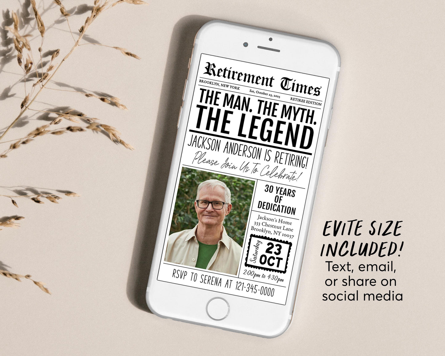 The Man The Myth The Legend Retirement Invitation Editable Template, Funny Retirement Newspaper Surprise Party Invite, Career Farewell Evite