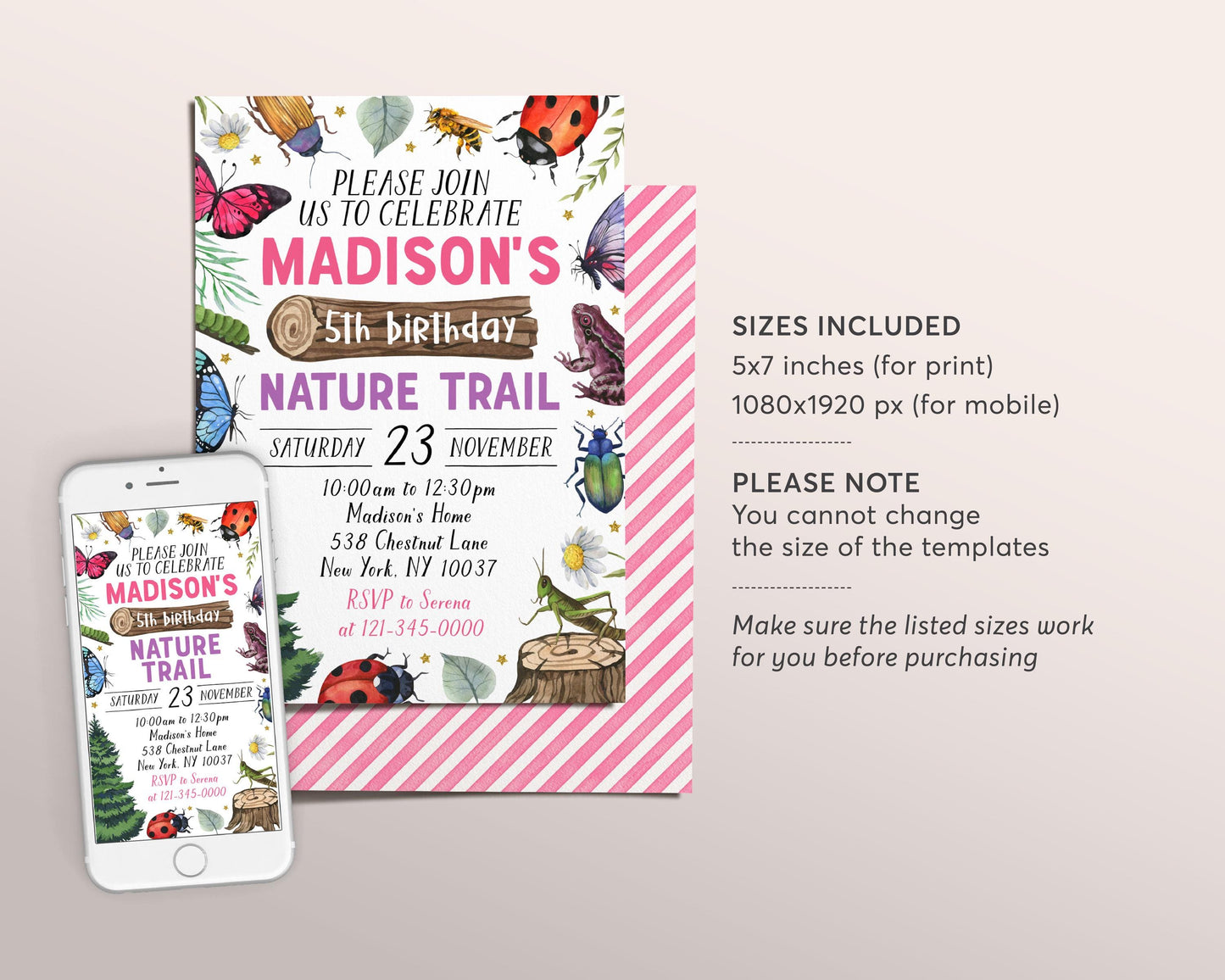 Nature Trail Birthday Invitation Editable Template, Girl Outdoor Exploration Invite, Adventure Scavenger Hunt Woodland Forest Picnic Evite