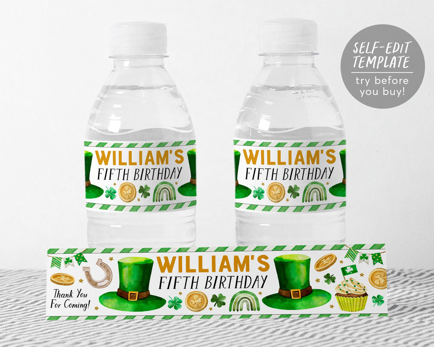 St Patrick's Day Water Bottle Labels Editable Template