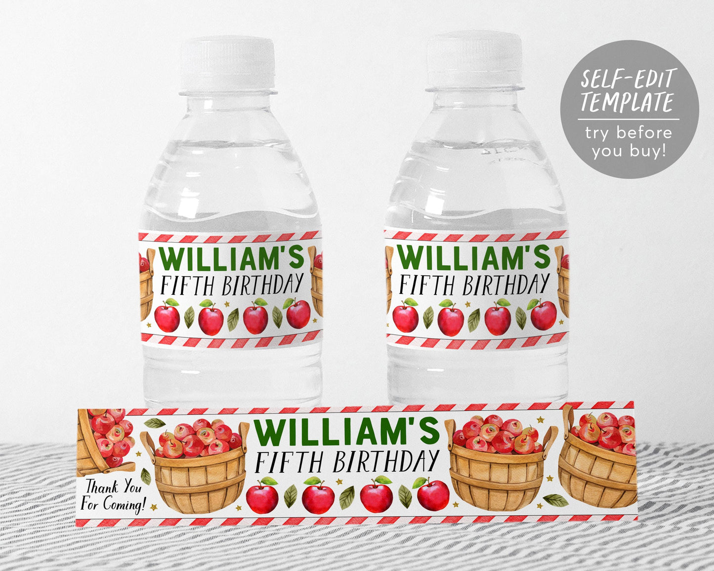Apple Water Bottle Labels Editable Template
