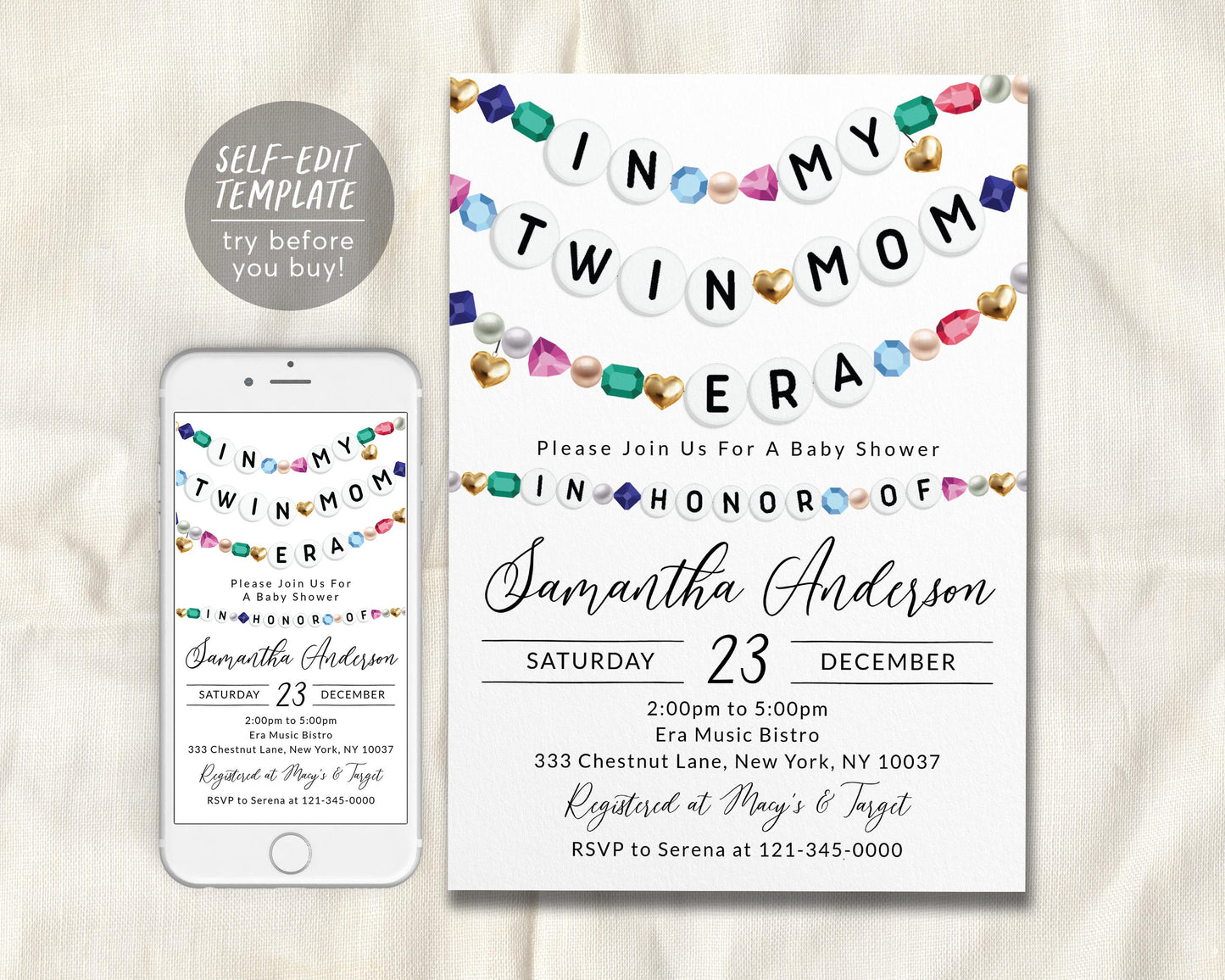 In My Twin Mom Era Baby Shower Invitation Editable Template