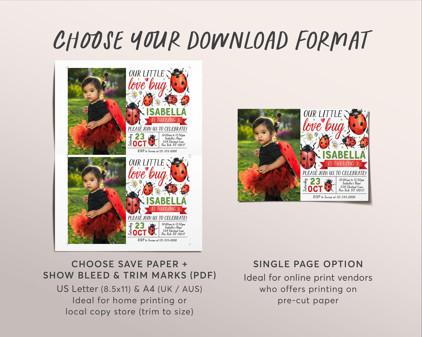 Ladybug Birthday Invitation With Photo Editable Template, Girl Our Little Love Bug Party Invite, Kids Lady Bug Hunt Garden Nature Evite