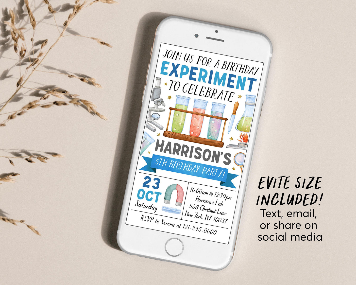 Science Birthday Invitation With Photo Editable Template, Boy Birthday Experiment Party Invite, Kids Science Lab Mad Scientists Party Evite