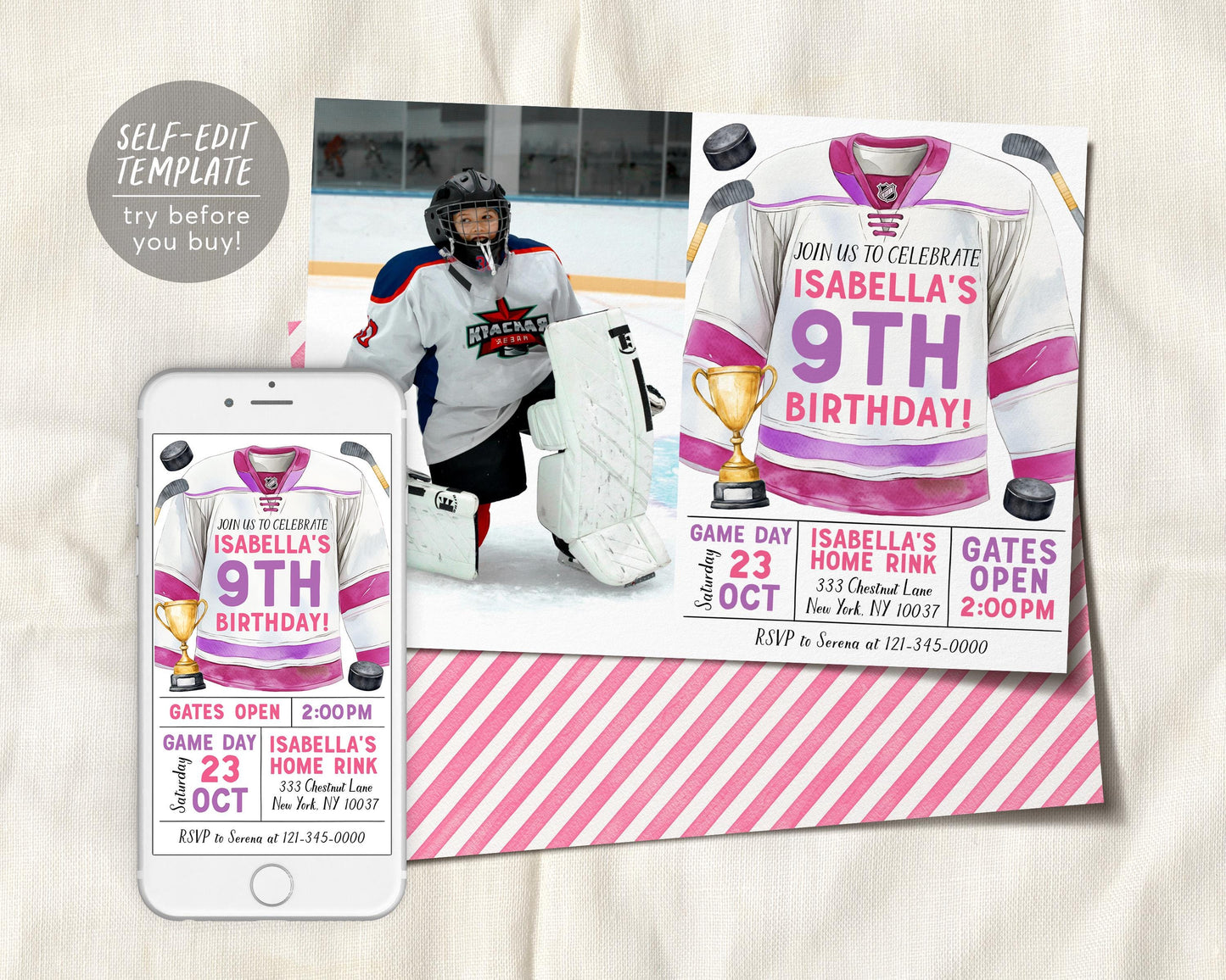Hockey Birthday Invitation With Photo Editable Template