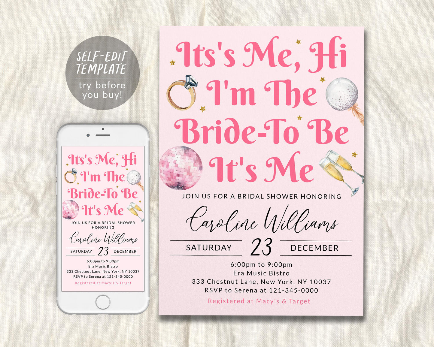 It's Me Hi I'm The Bride To Be Its Me Invitation Editable Template