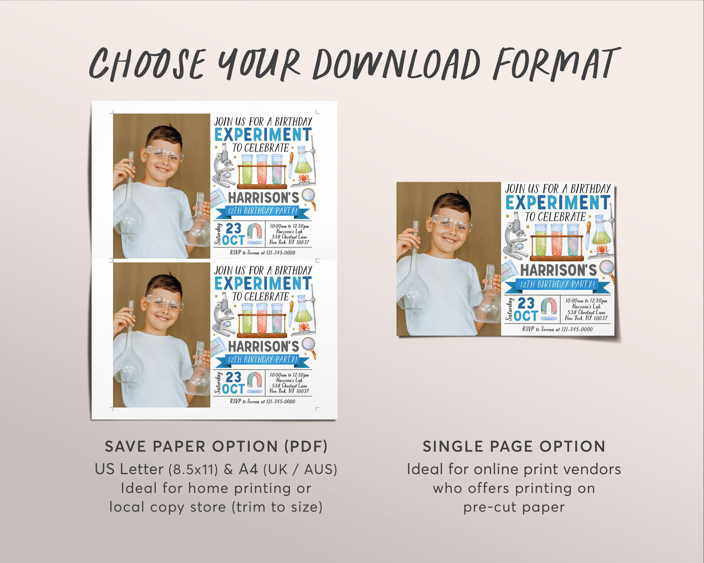 Science Birthday Invitation With Photo Editable Template, Boy Birthday Experiment Party Invite, Kids Science Lab Mad Scientists Party Evite