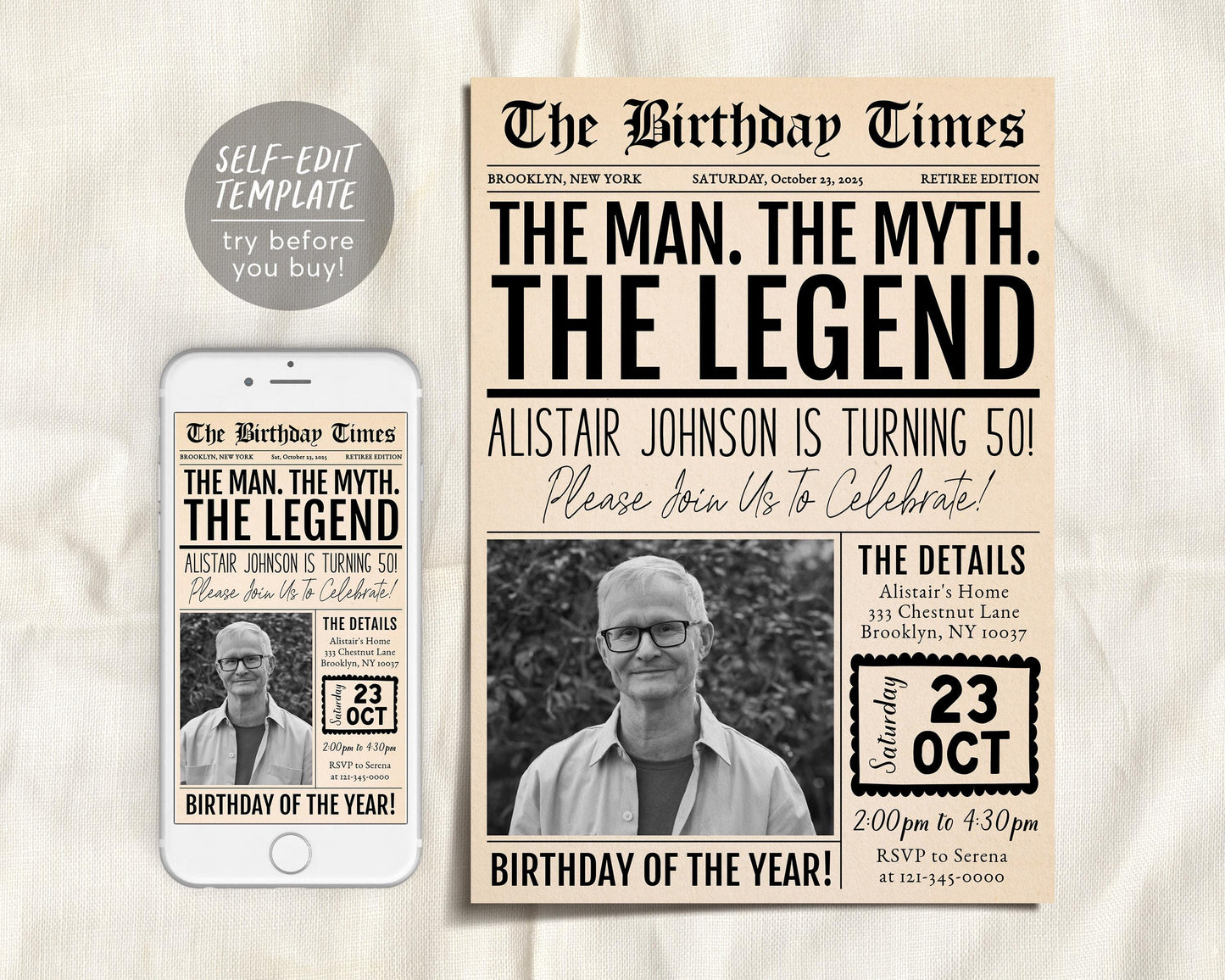 The Man The Myth The Legend Birthday Invitation Editable Template