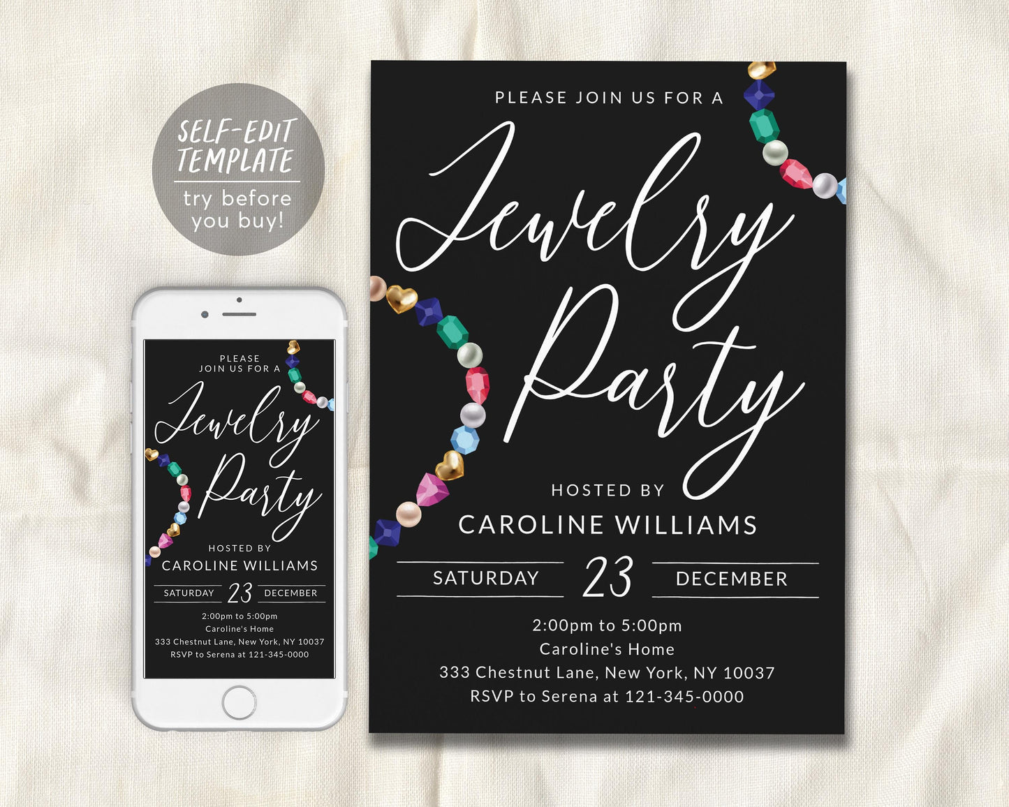 Jewelry Party Invitation Editable Template