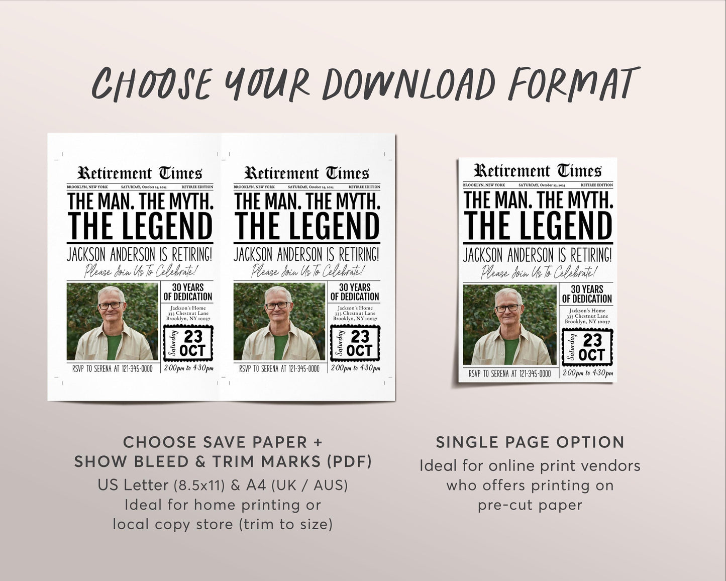The Man The Myth The Legend Retirement Invitation Editable Template, Funny Retirement Newspaper Surprise Party Invite, Career Farewell Evite