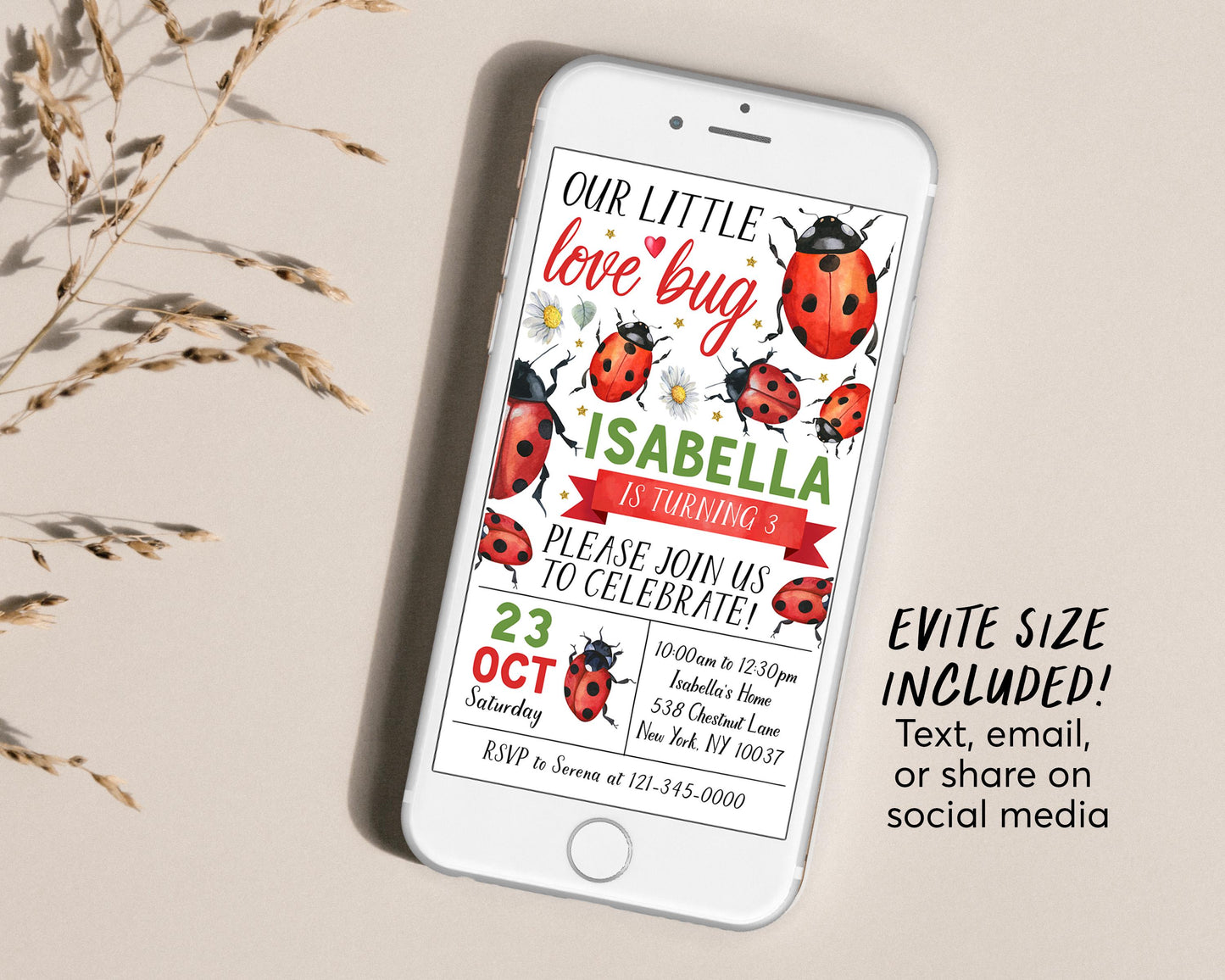 Ladybug Birthday Invitation With Photo Editable Template, Girl Our Little Love Bug Party Invite, Kids Lady Bug Hunt Garden Nature Evite