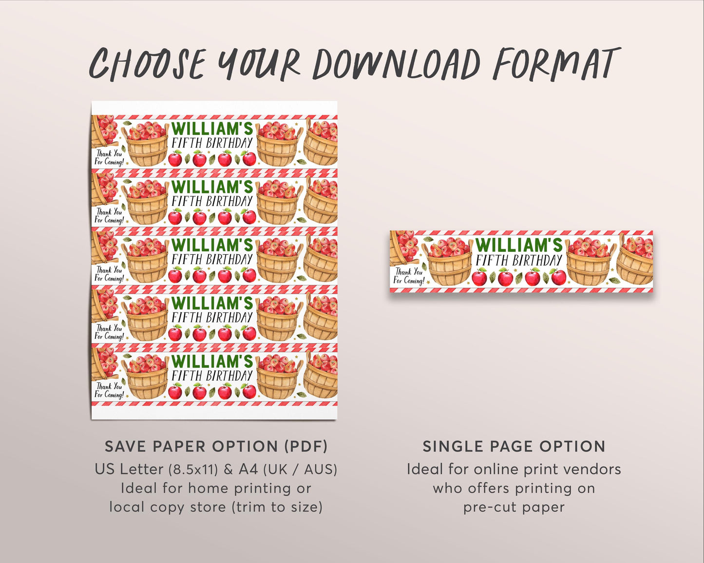 Apple Water Bottle Labels Editable Template, Fall Autumn Bushel of Fun Birthday Party Bottle Wrapper Drink Tag, Apple Picking Bottle Label