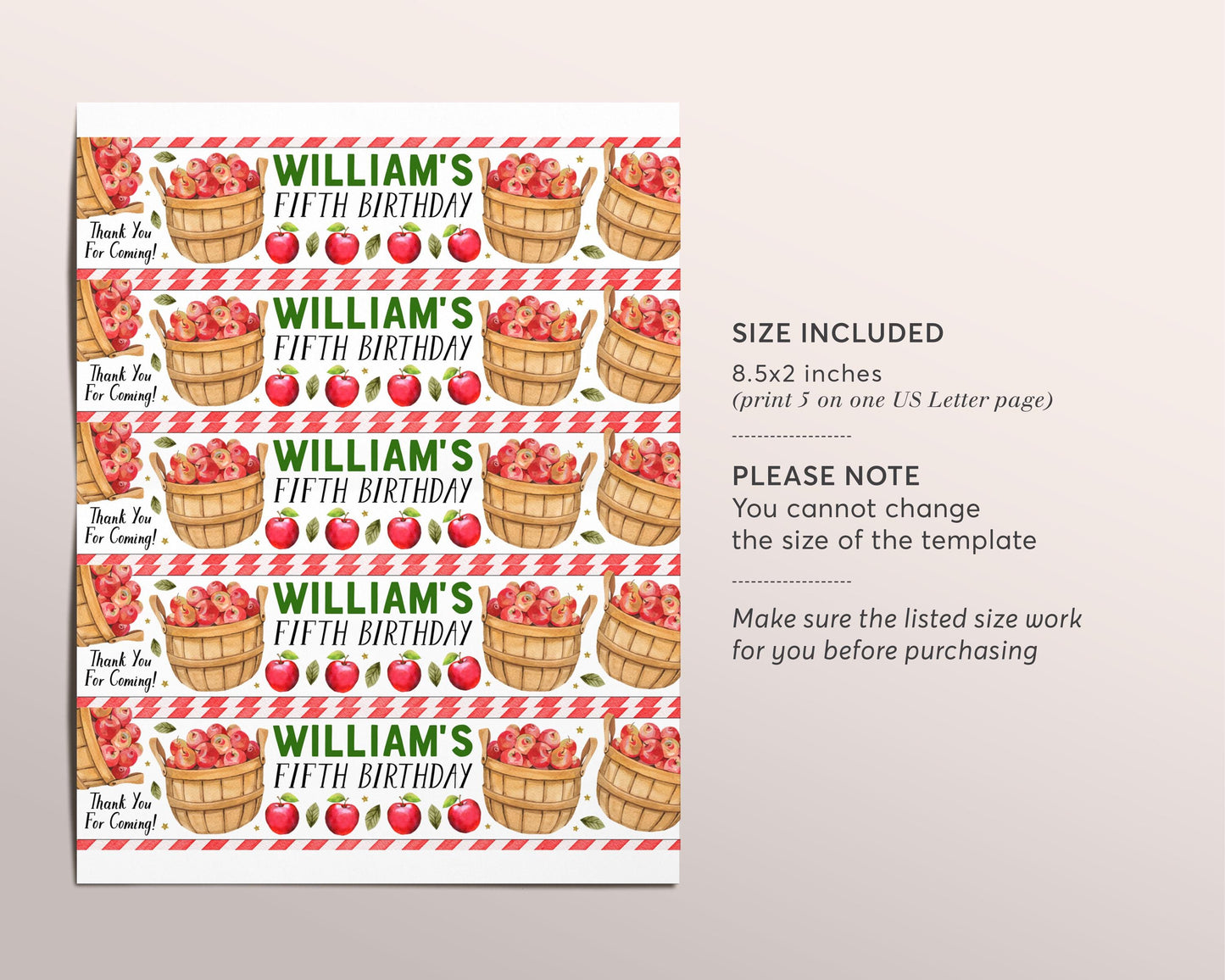 Apple Water Bottle Labels Editable Template, Fall Autumn Bushel of Fun Birthday Party Bottle Wrapper Drink Tag, Apple Picking Bottle Label