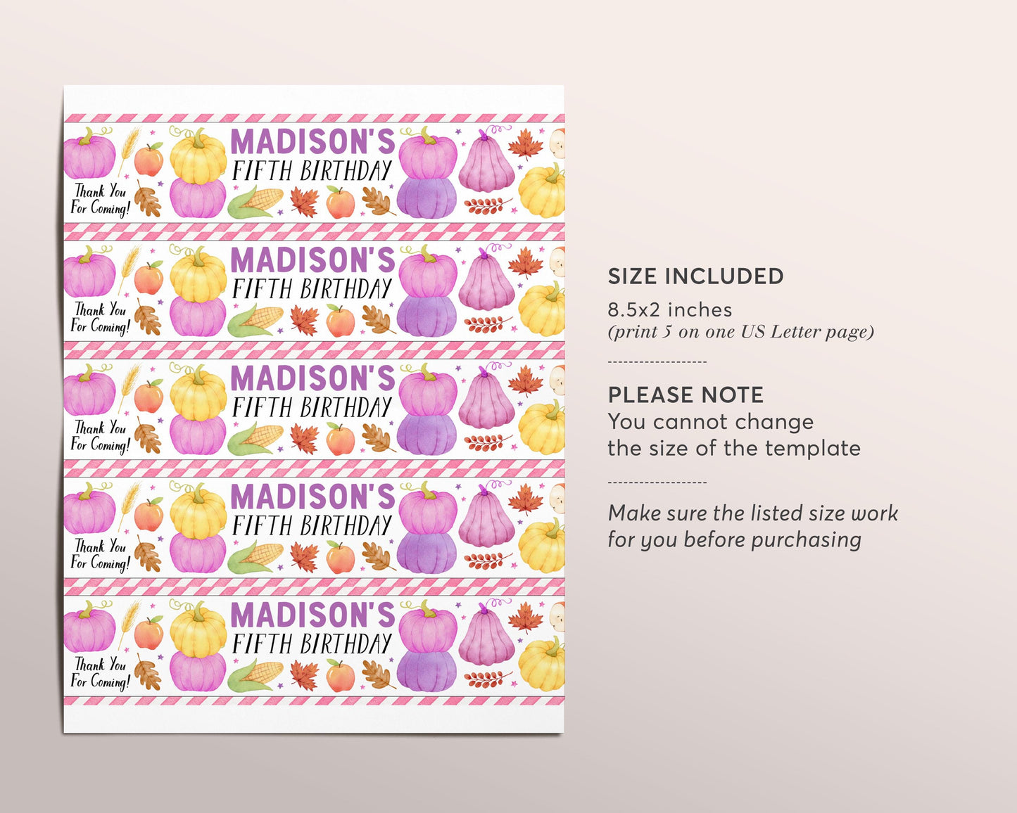 Pumpkin Water Bottle Labels Editable Template, Girl Thanksgiving Birthday Bottle Wrapper Drink Tags, Little Pumpkin Patch Fall Bottle Wraps