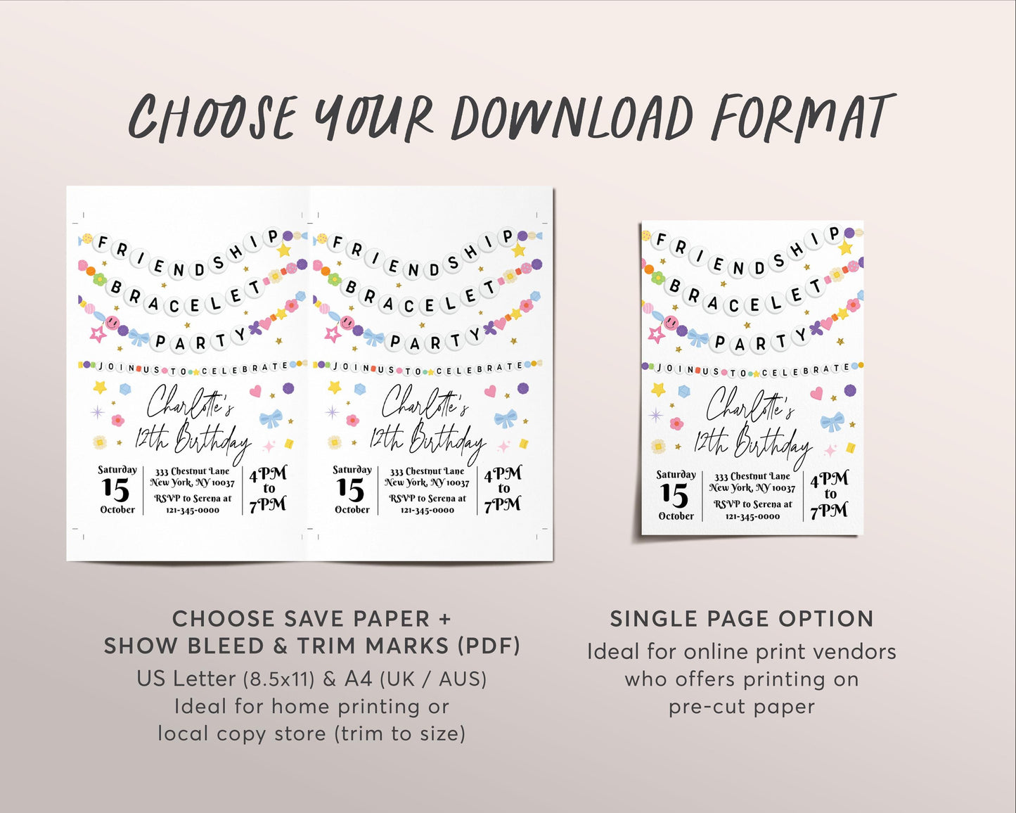 Friendship Bracelet Birthday Invitation Editable Template, Bracelet Making Party Invite, Let's Party Girl Jewelry Making Beads Party Evite