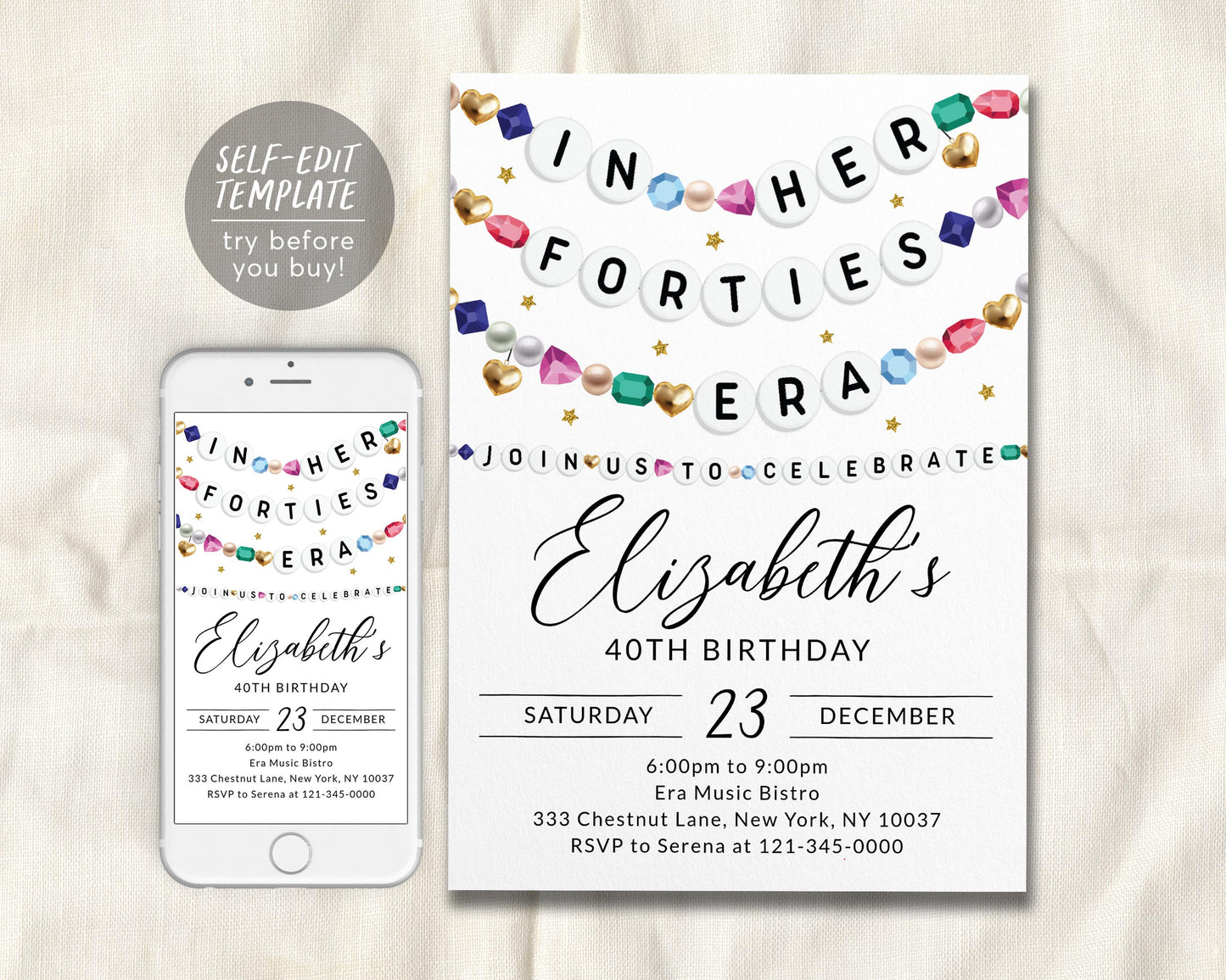 In My Forties Era Invitation Editable Template