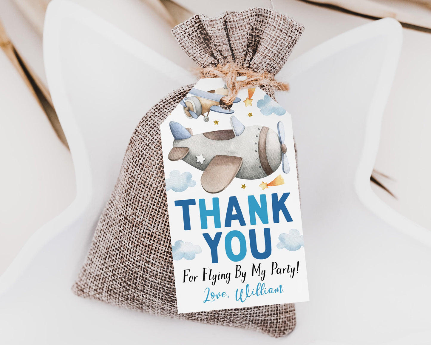 Airplane Birthday Party Favor Tags Editable Template