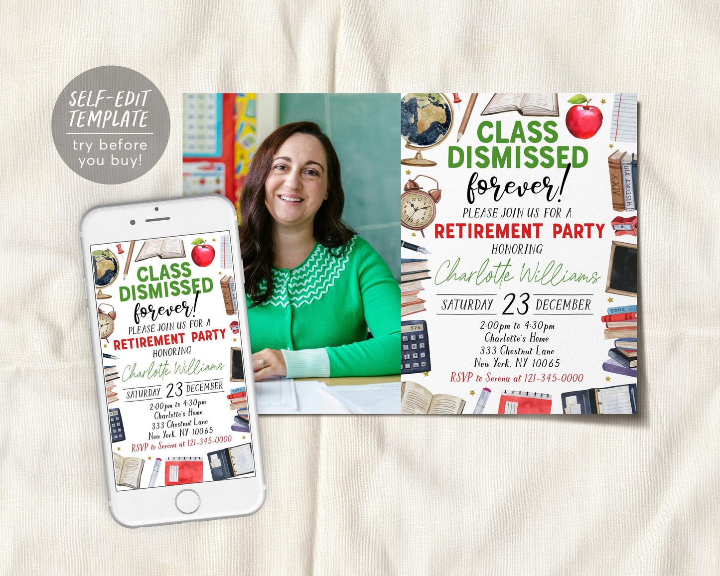 Teacher Retirement Invitation With Photo Editable Template