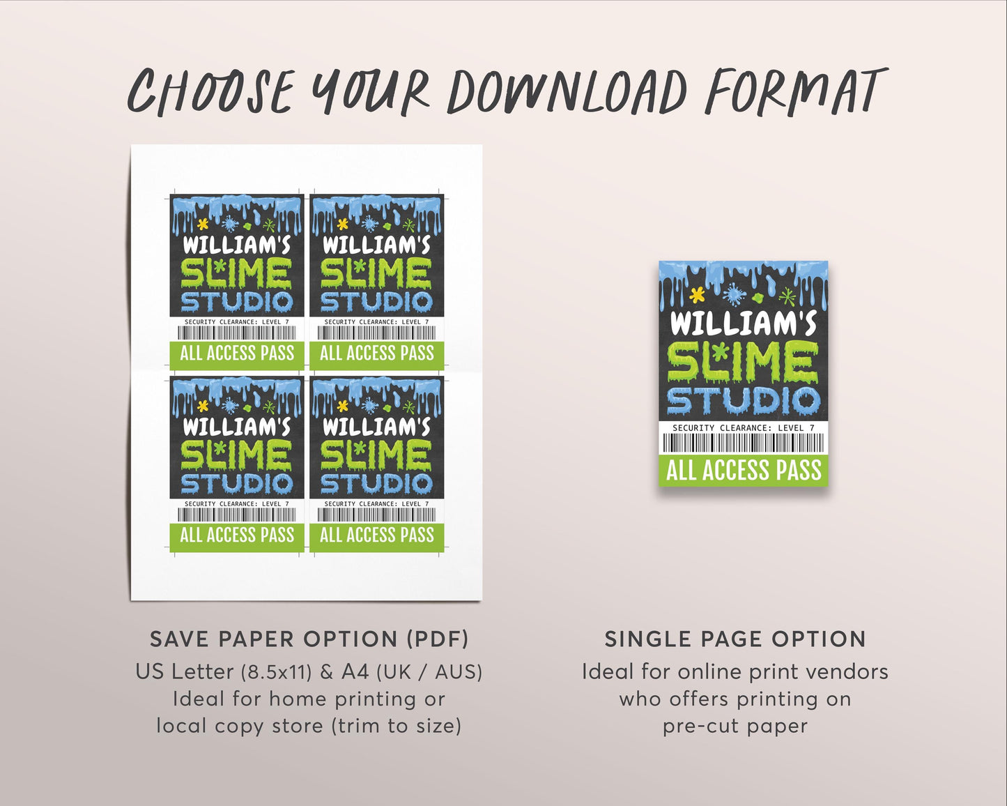 Slime Studio VIP Pass Editable Template, Boy Slime Entry Workshop All Access Pass, Slime Birthday Party Name Insert, ID Badge VIP Lanyard