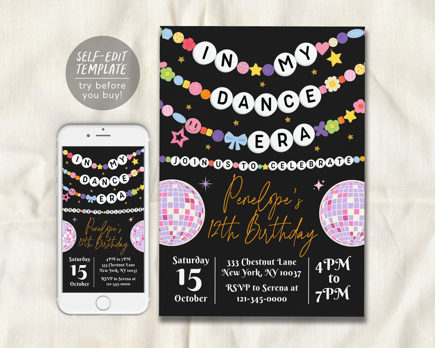 In My Dance Era Invitation Editable Template