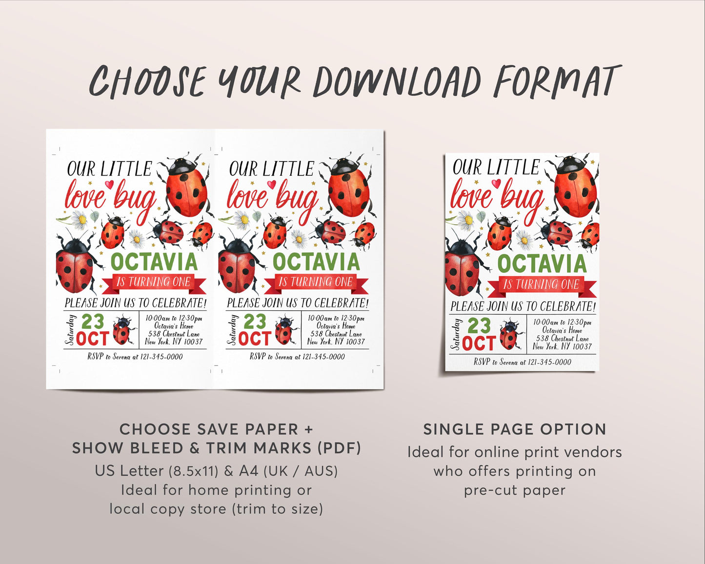 Ladybug Birthday Invitation Editable Template, Girl Our Little Love Bug Party Invite, Kids Little Lady Bug Hunt Garden Nature Theme Evite