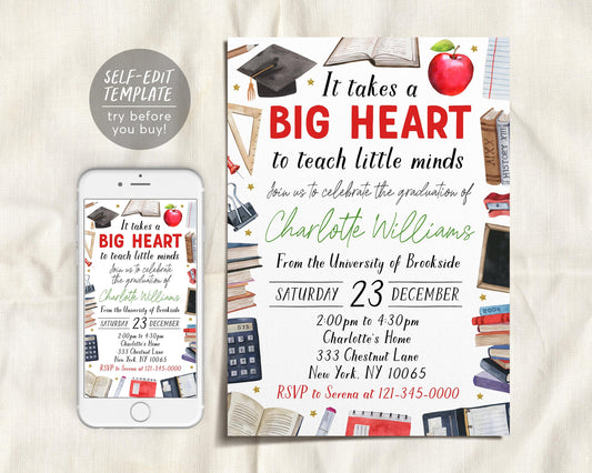 Teacher Graduation Invitation Editable Template