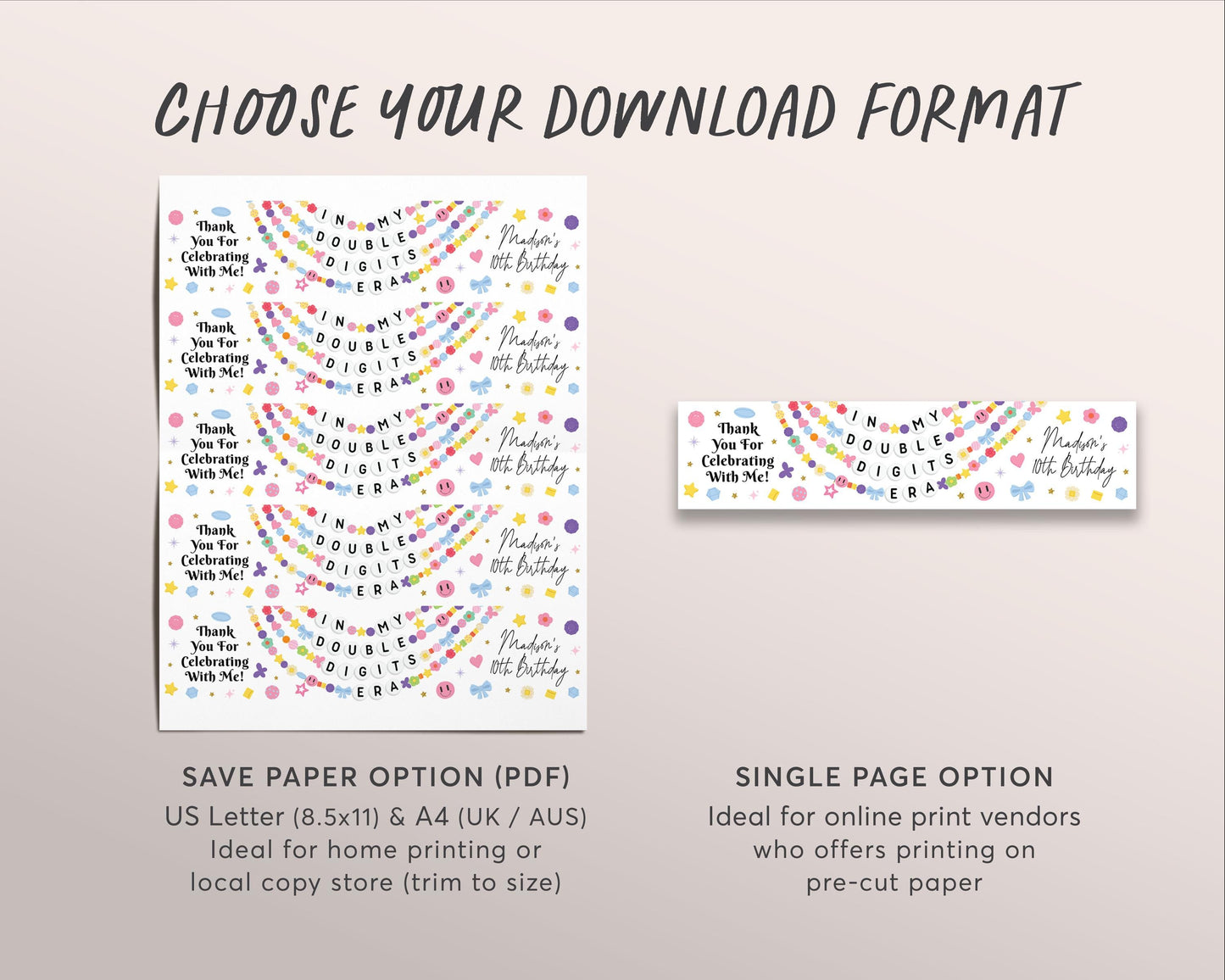 In My Double Digits Era Water Bottle Labels Editable Template, Eras 10th Birthday Era Party Wrapper Drink Tags, Friendship Bracelet Wrap