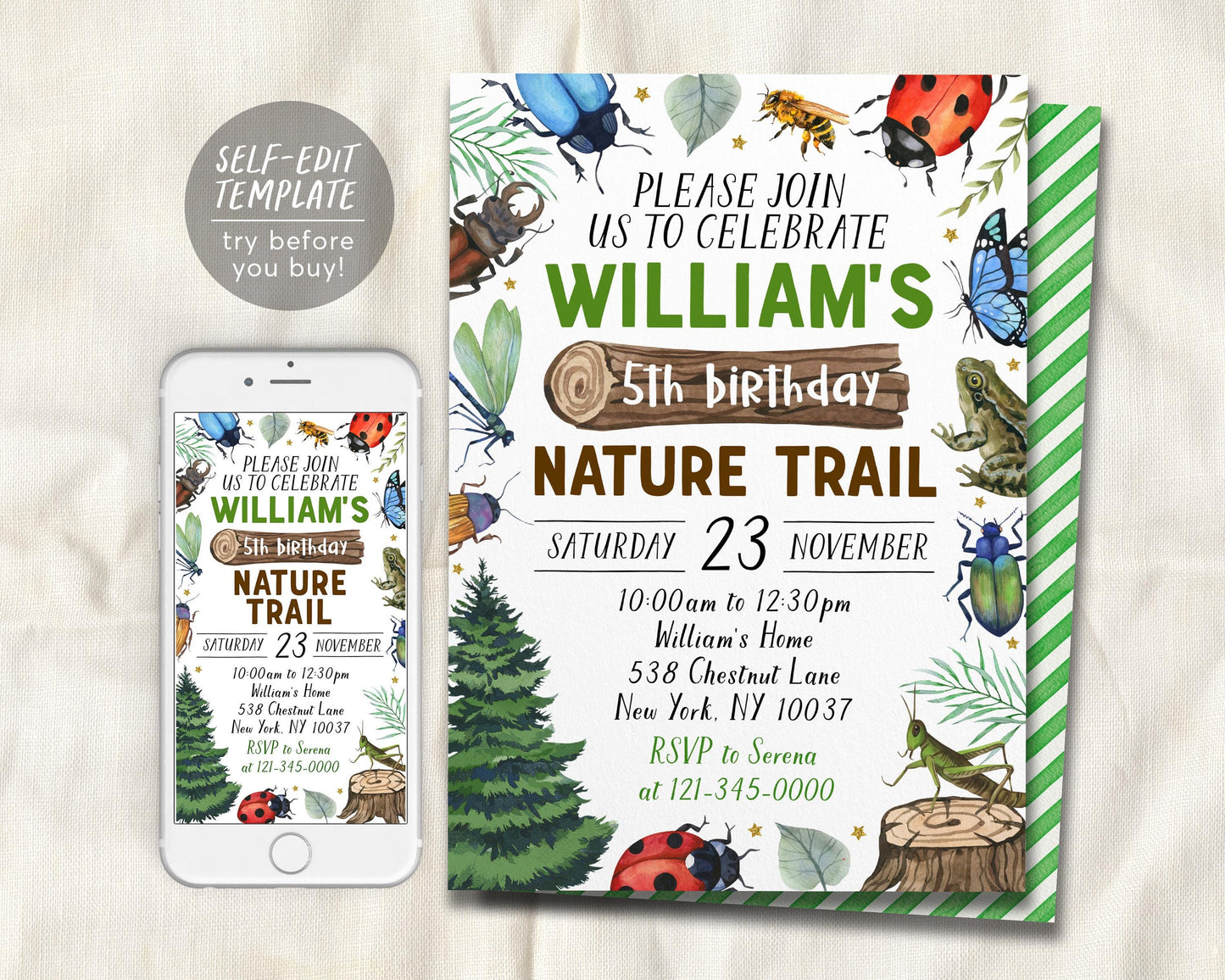 Nature Trail Birthday Invitation Editable Template