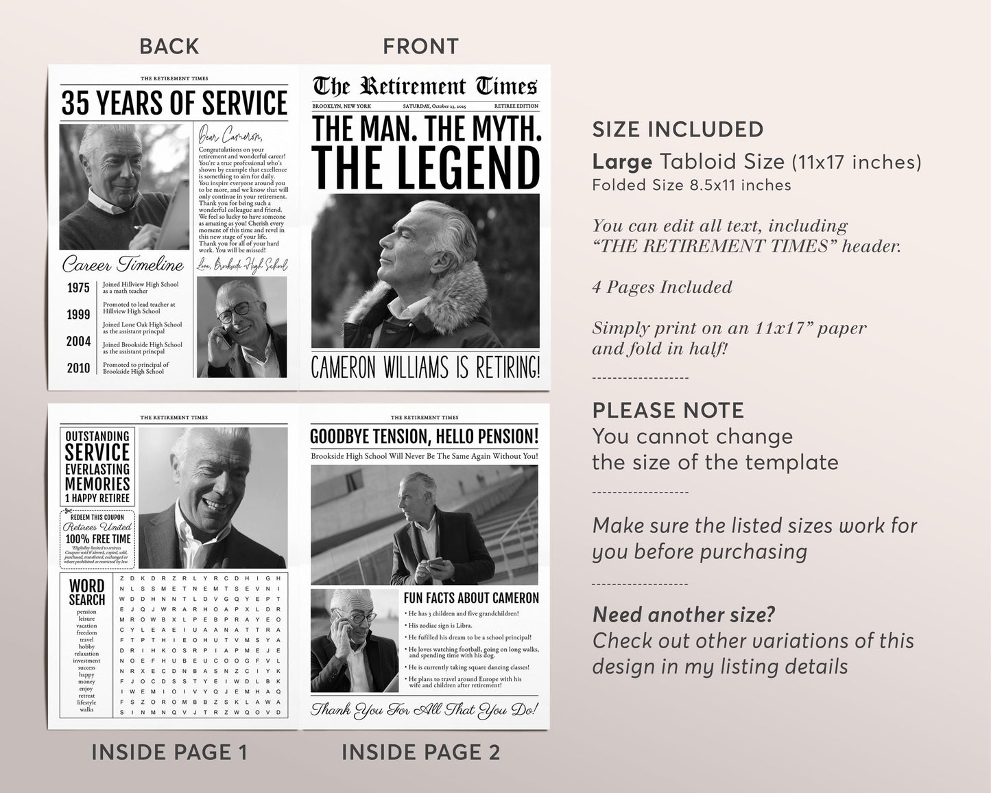 The Man The Myth The Legend Retirement Editable Template, Retirement Party Newspaper Bouquet Flower Wrap, Work Anniversary Card Poster Gift