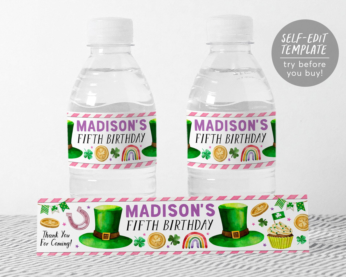 St Patrick's Day Water Bottle Labels Editable Template