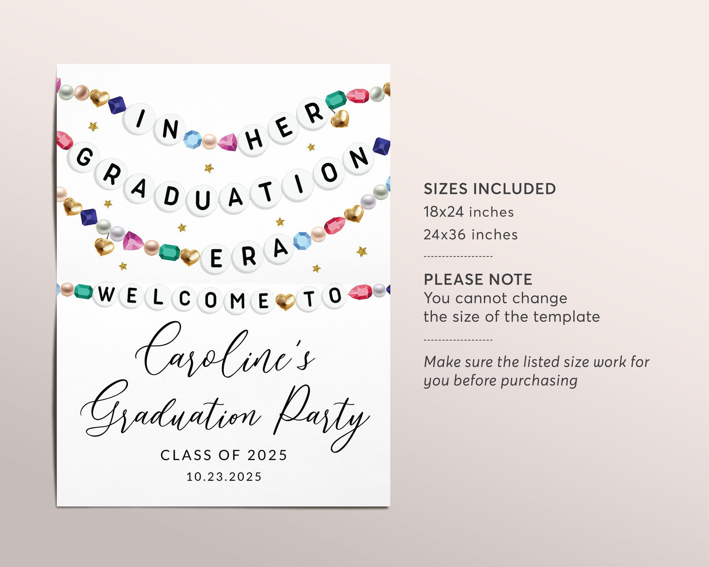 In My Graduation Era Welcome Sign Editable Template, Graduation Announcement Friendship Bracelet Party Poster, Eras Graduating Class School
