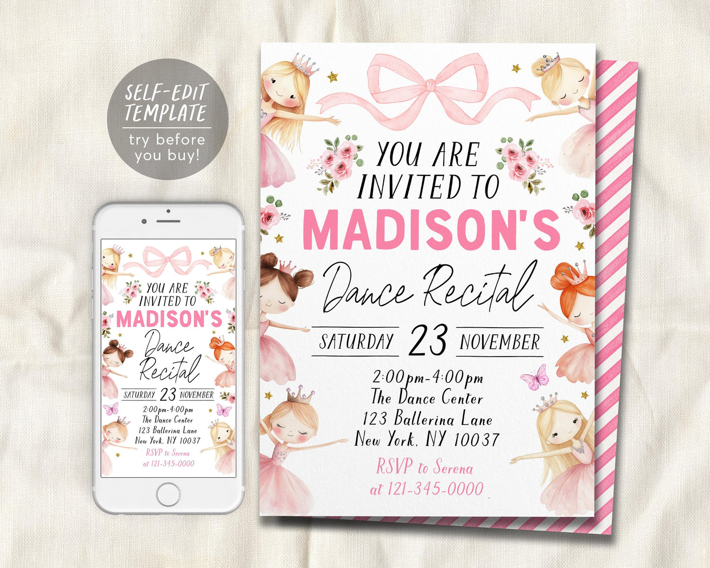 Ballet Recital Invitation Editable Template