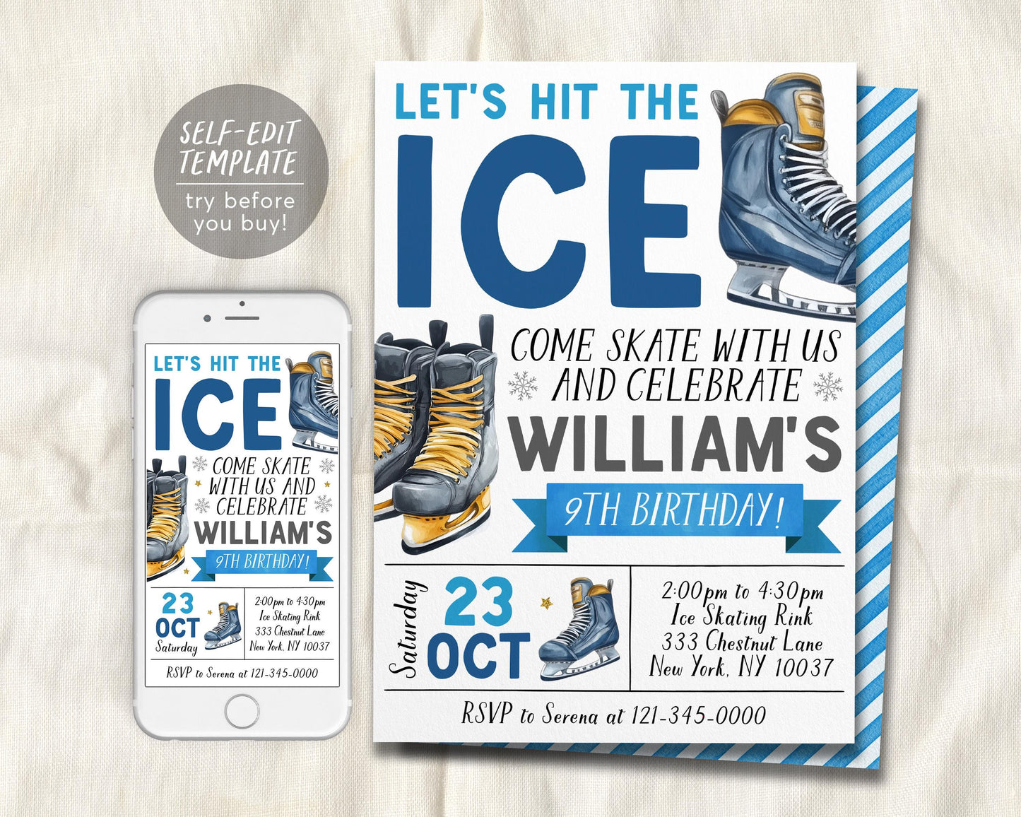 Ice Skating Birthday Invitation Editable Template