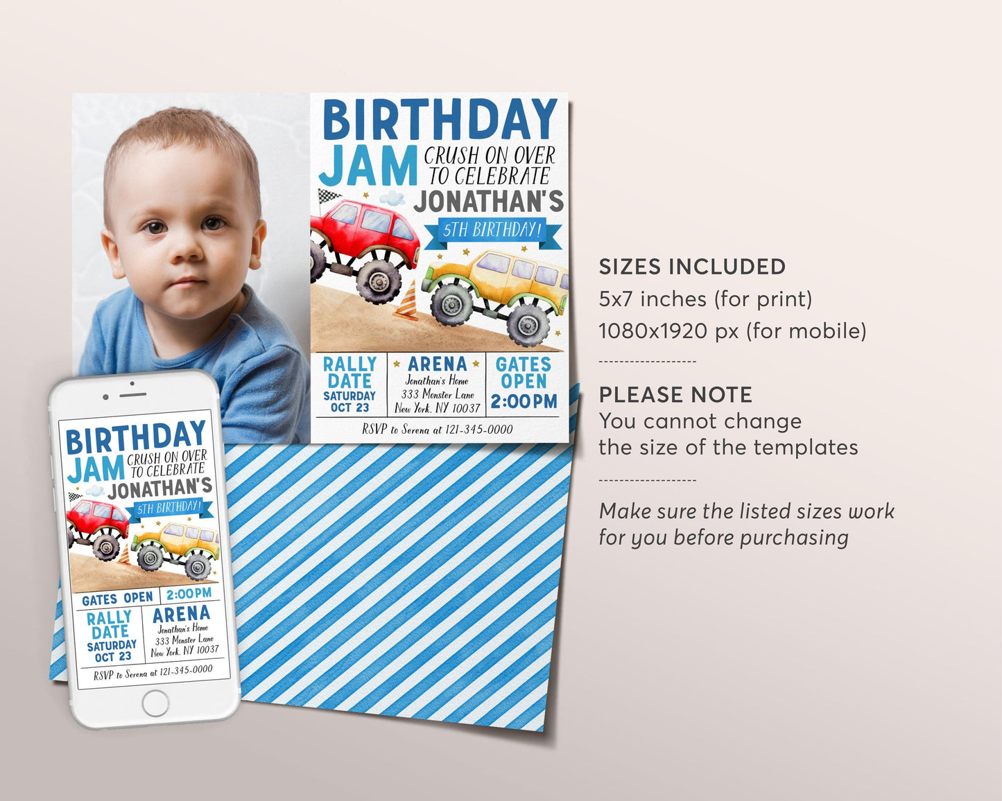 Birthday Monster Jam Birthday Invitation With Photo Editable Template, Monster Truck Party Invite, Boy Monster Truck Crush On Over Evite