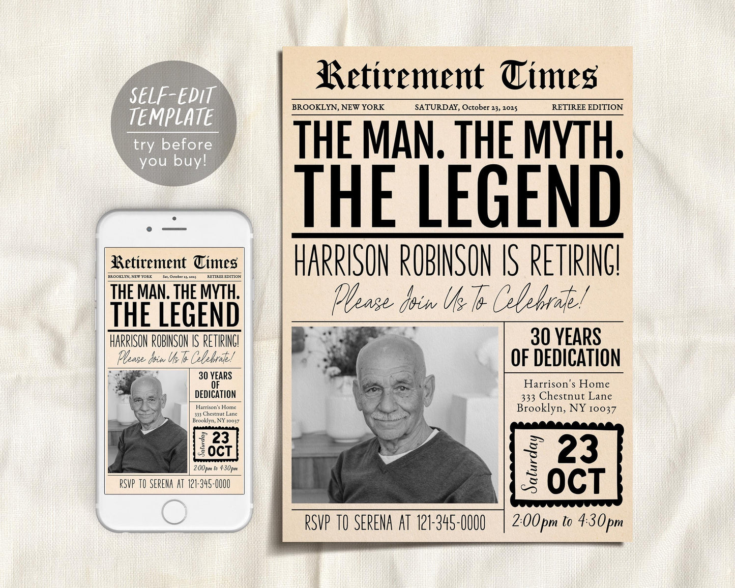 The Man The Myth The Legend Retirement Invitation Editable Template
