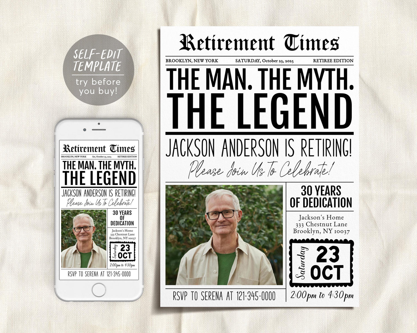 The Man The Myth The Legend Retirement Invitation Editable Template