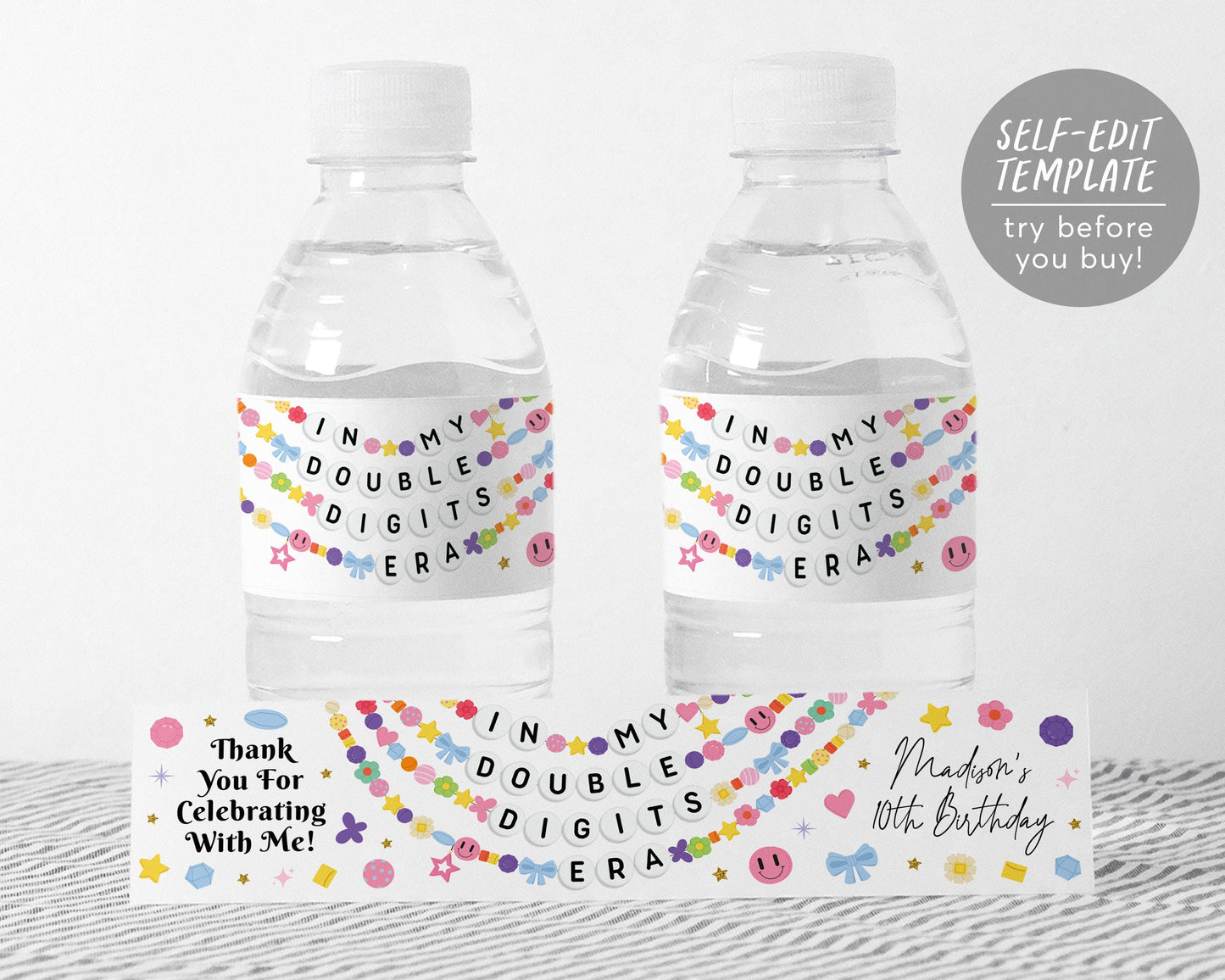 In My Double Digits Era Water Bottle Labels Editable Template