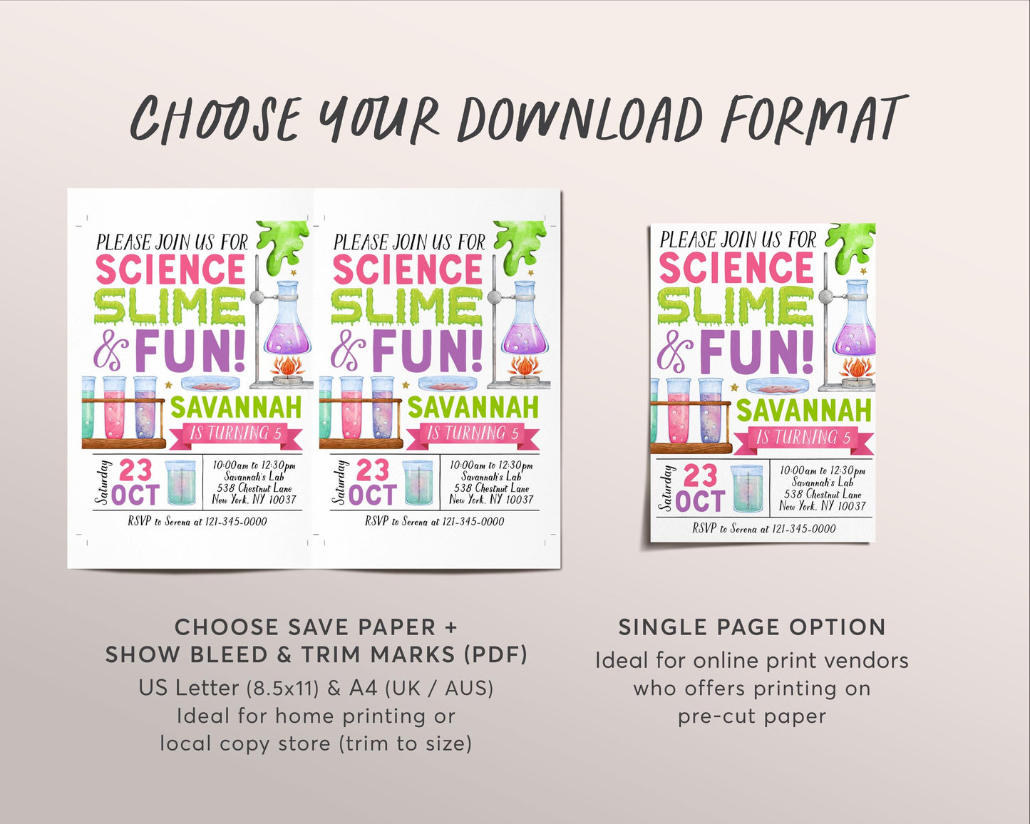 Science Slime Birthday Invitation Editable Template, Girl Scientist Slime Experiment Party Invite, Kids Professor Science Lab Party Evite