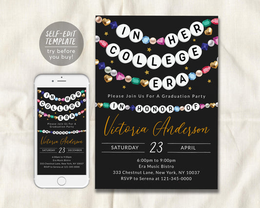 In Her College Era Birthday Invitation Editable Template