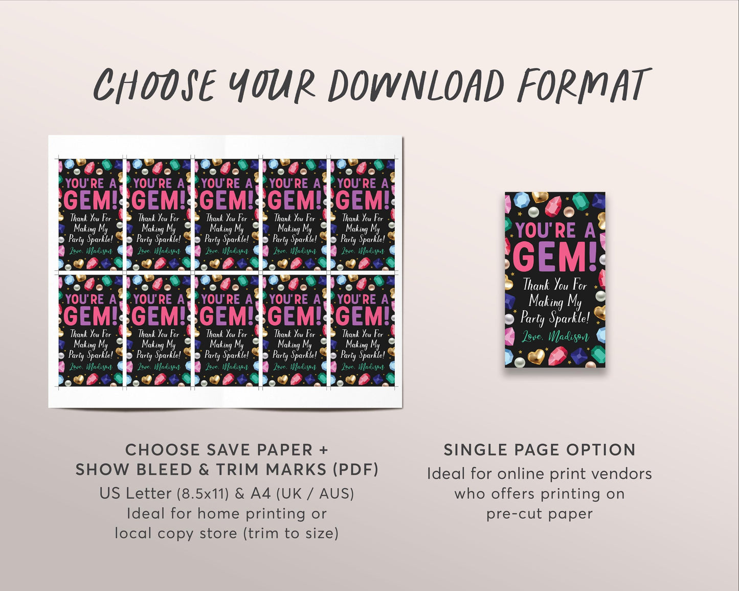 Gemstone Birthday Favor Tags Editable Template, You're a Gem Thank You Treat Bag, Kids Geode Rocks Crystal Gift Tags Labels Gemology Black
