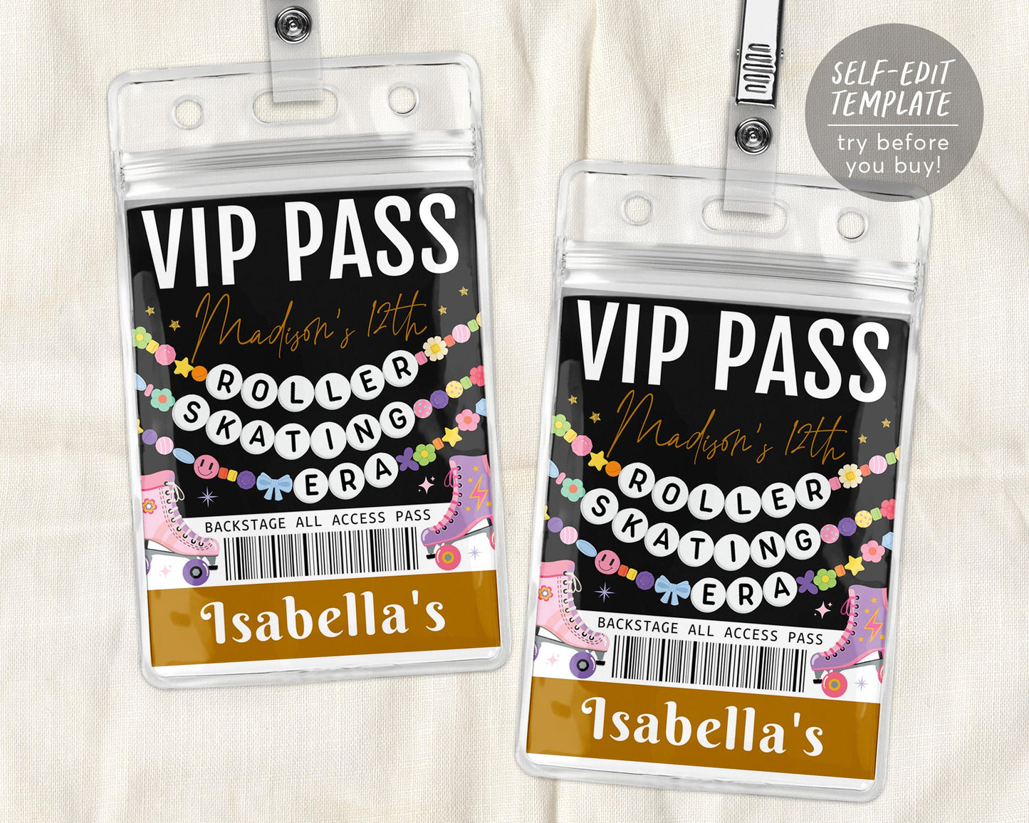 Roller Skating Era VIP Pass Editable Template