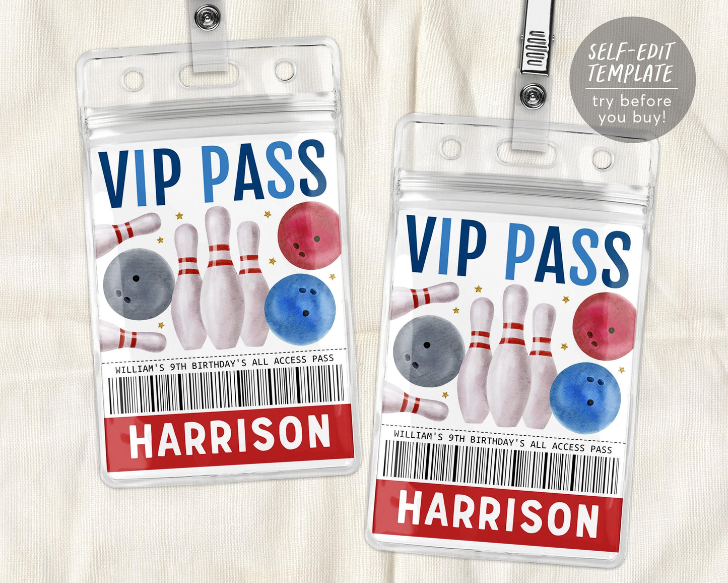 Bowling VIP Pass Editable Template
