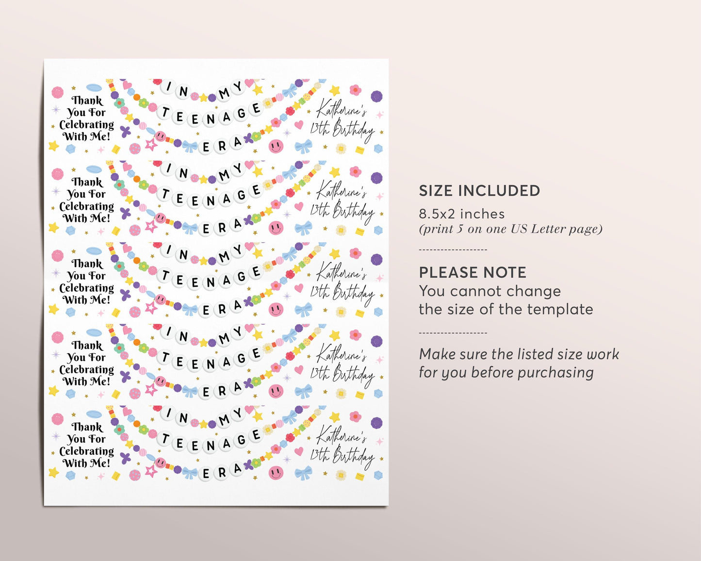 In My Teenage Era Water Bottle Labels Editable Template, Eras Friendship Bracelet Party Bottle Wrapper Drink Tags, Birthday Era Music Wrap